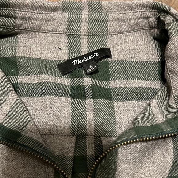 Madewell Green Plaid Quarter Zip Flannel Long Sleeve Shirt - Picture 3 of 6